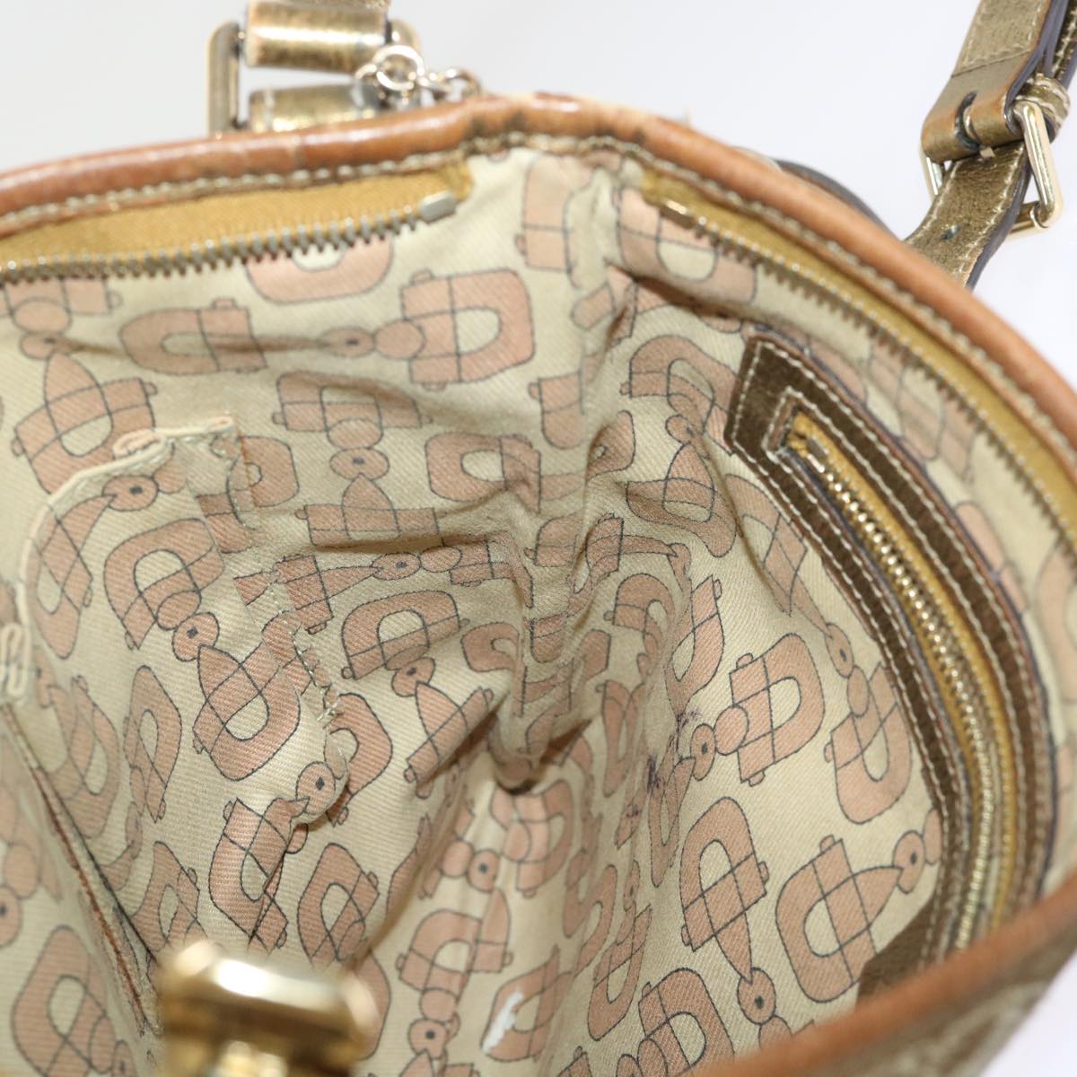 GUCCI GG Canvas Sherry Line Shoulder Bag Beige Gold pink