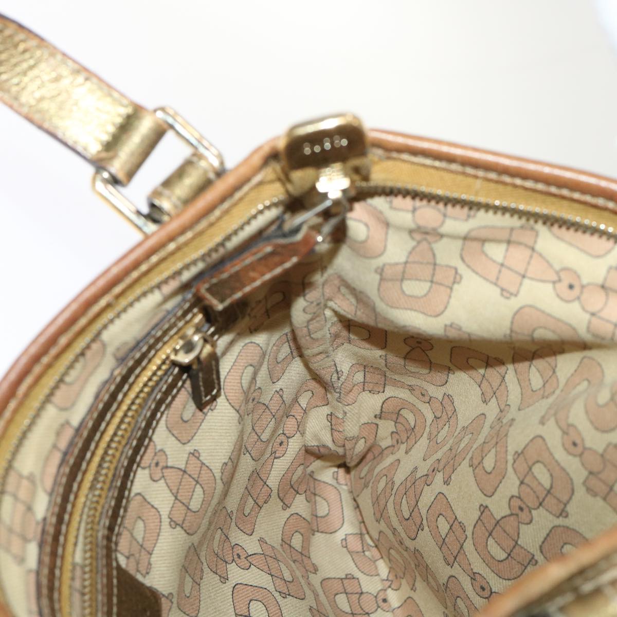 GUCCI GG Canvas Sherry Line Shoulder Bag Beige Gold pink