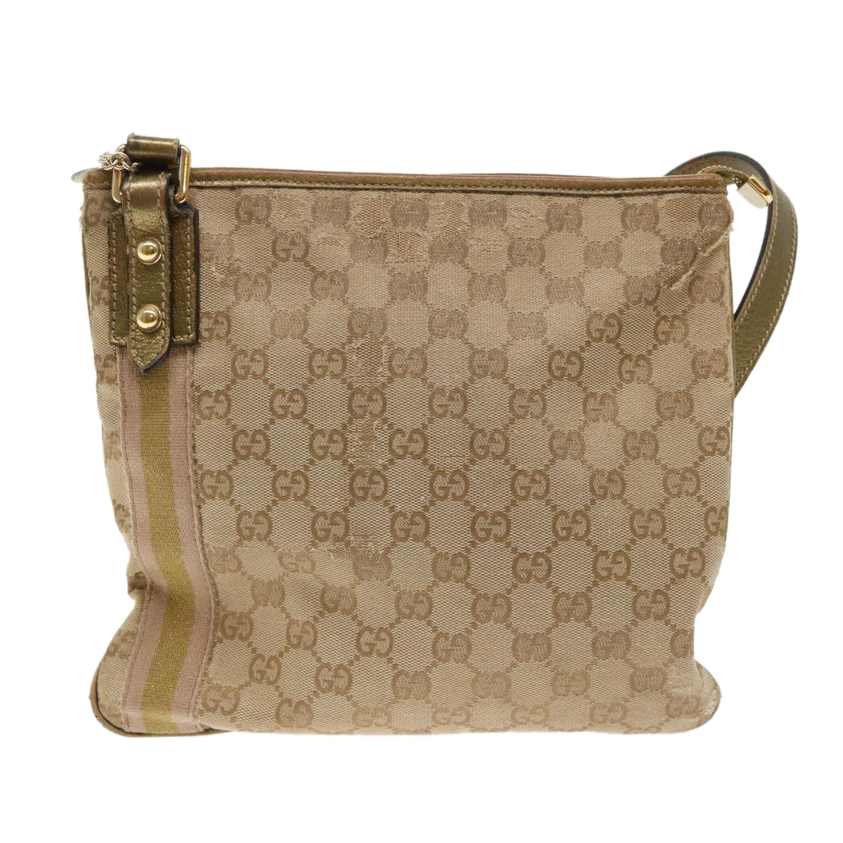 GUCCI GG Canvas Sherry Line Shoulder Bag Beige Gold pink