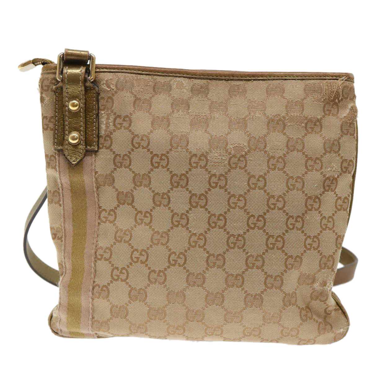 GUCCI GG Canvas Sherry Line Shoulder Bag Beige Gold pink