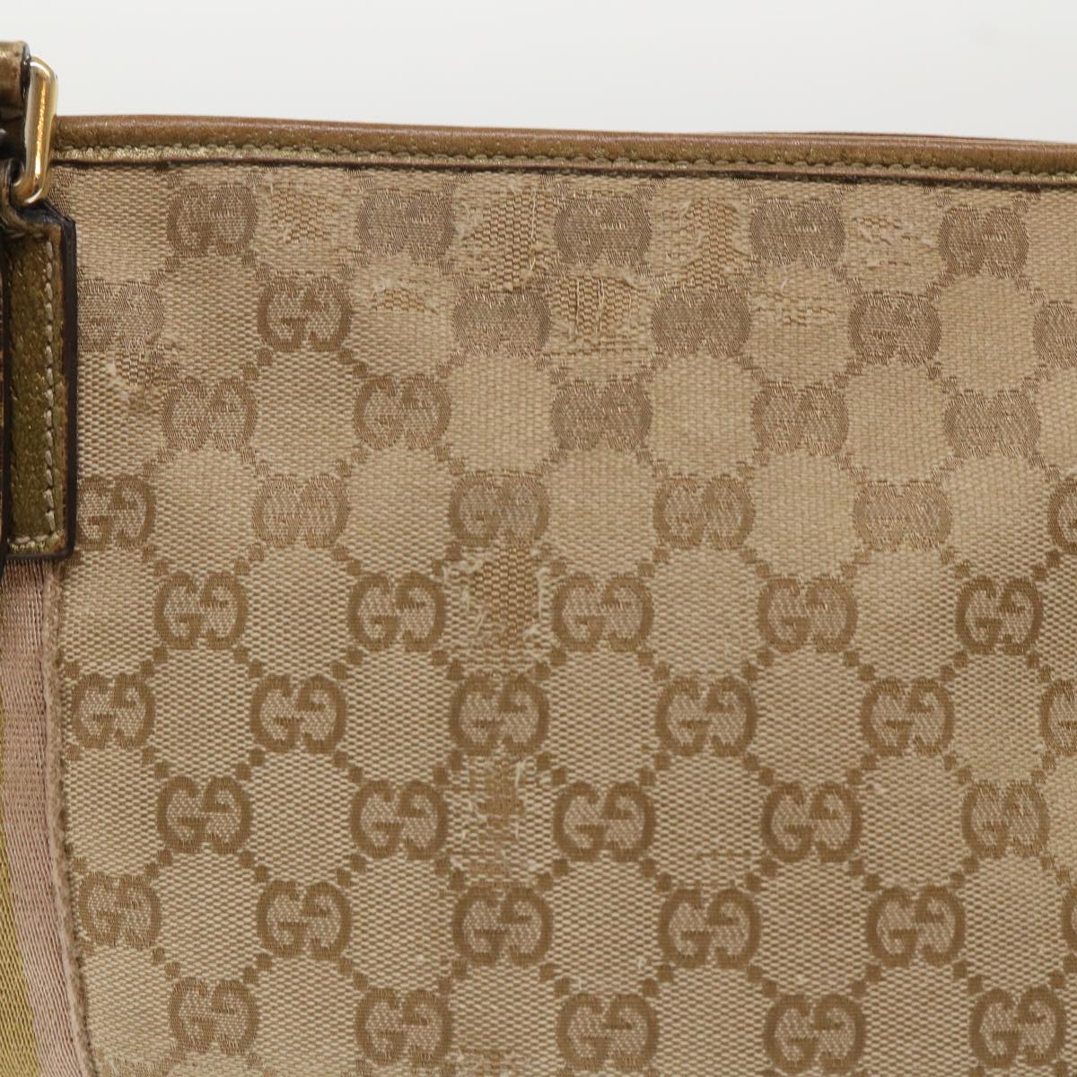 GUCCI GG Canvas Sherry Line Shoulder Bag Beige Gold pink
