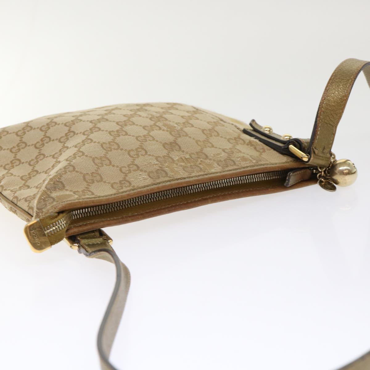 GUCCI GG Canvas Sherry Line Shoulder Bag Beige Gold pink