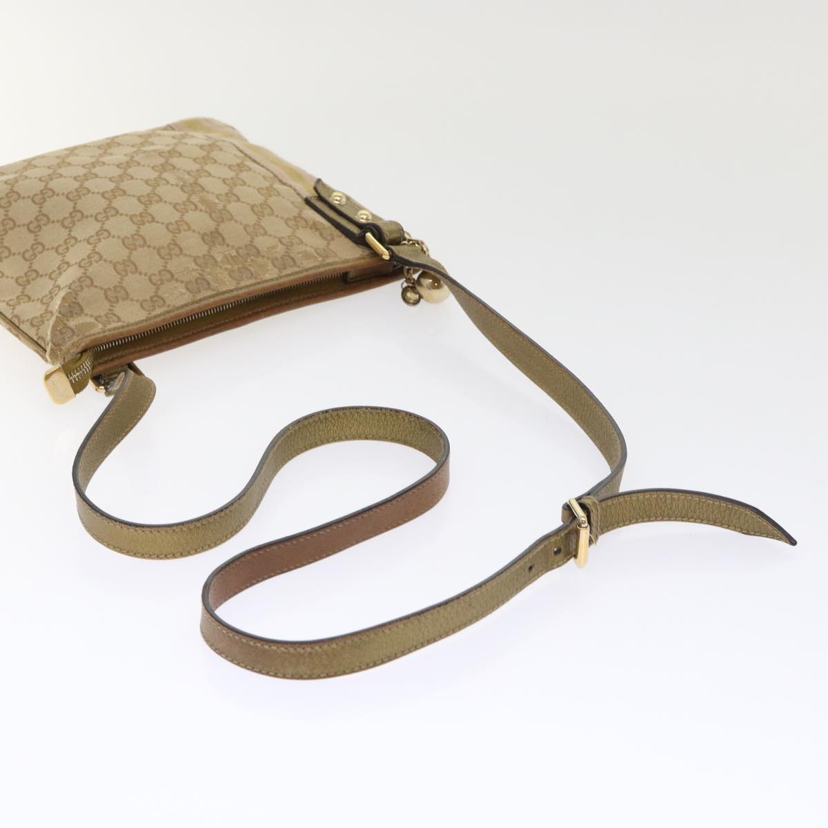GUCCI GG Canvas Sherry Line Shoulder Bag Beige Gold pink