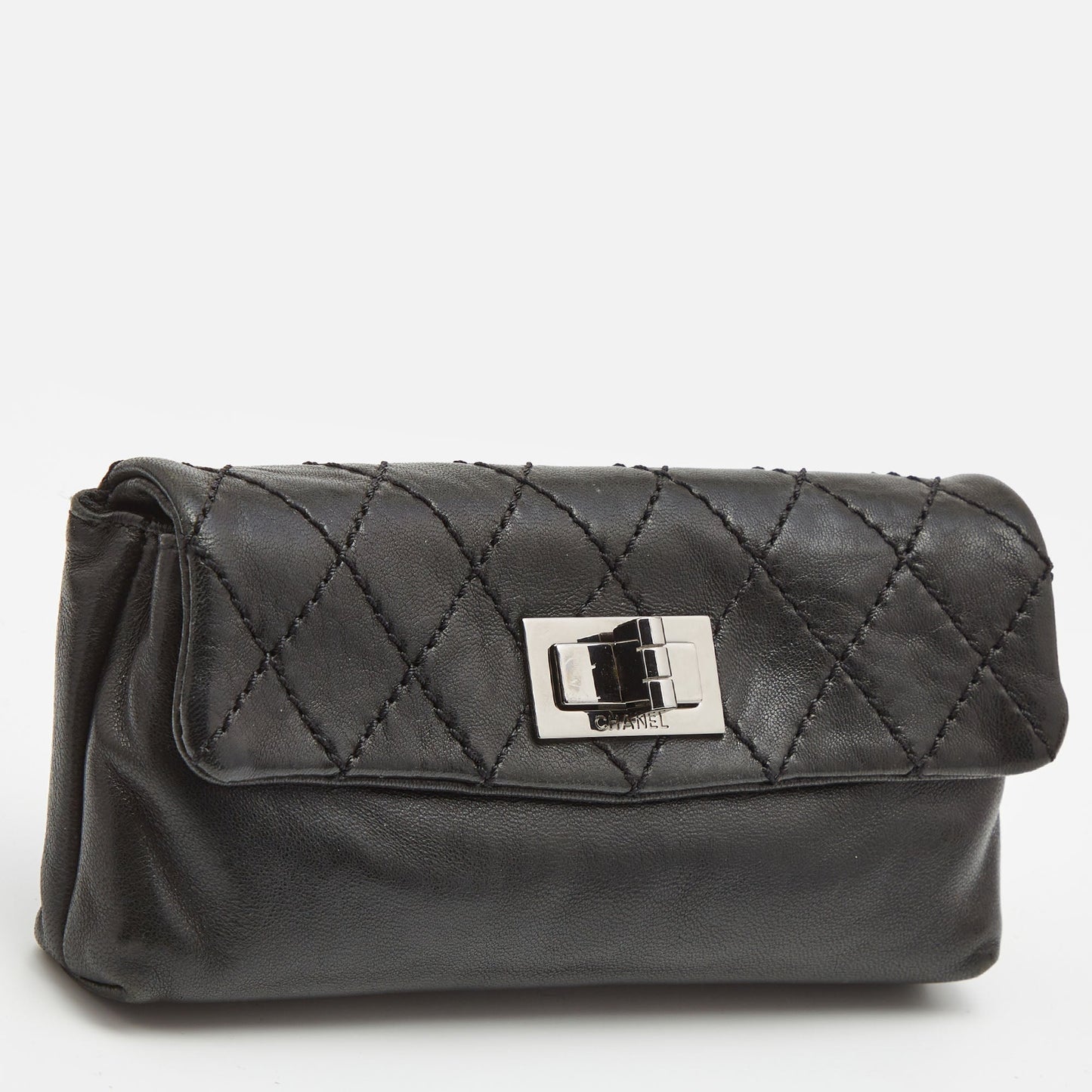 CHANEL Black Quilted Leather Mademoiselle Flap Clutch