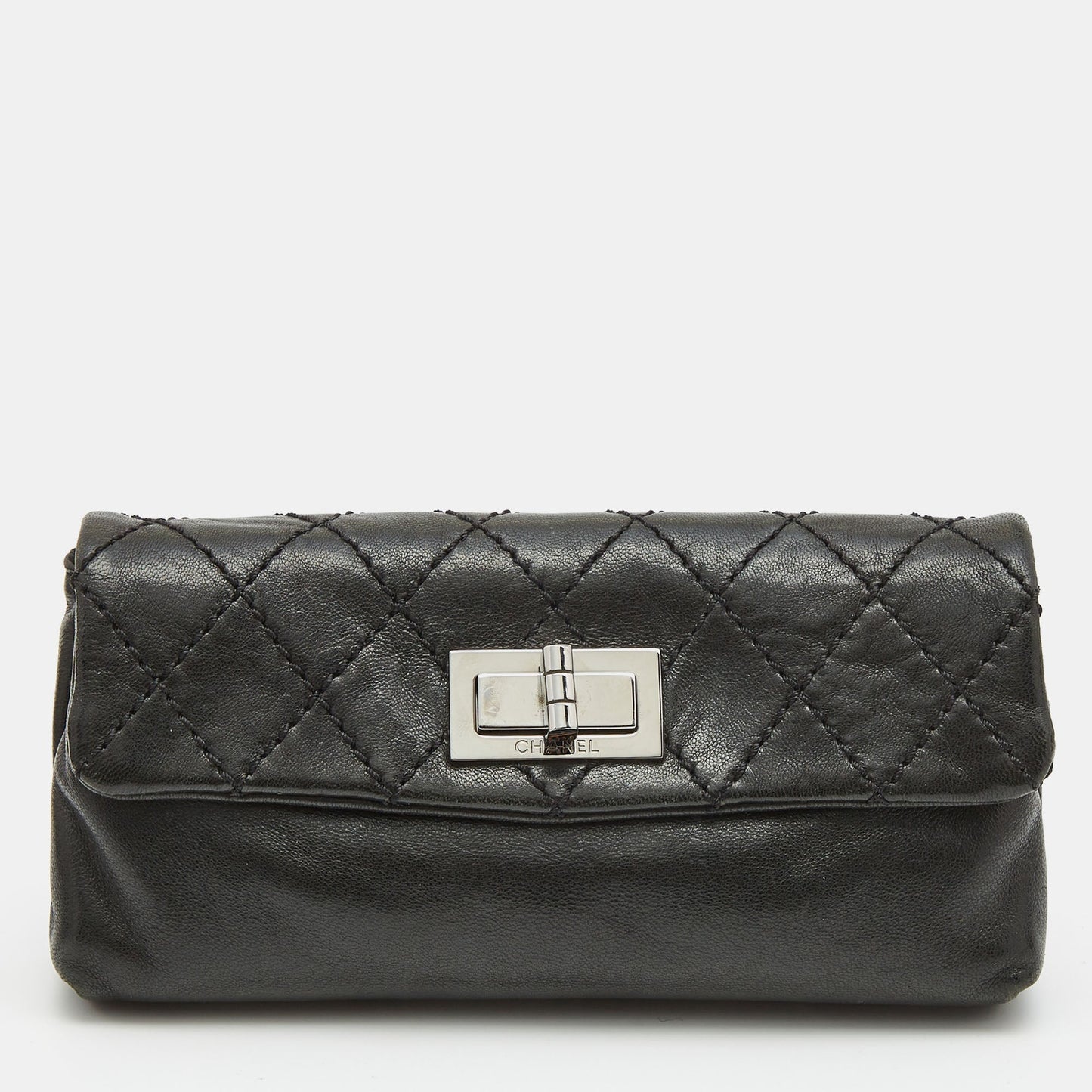 CHANEL Black Quilted Leather Mademoiselle Flap Clutch
