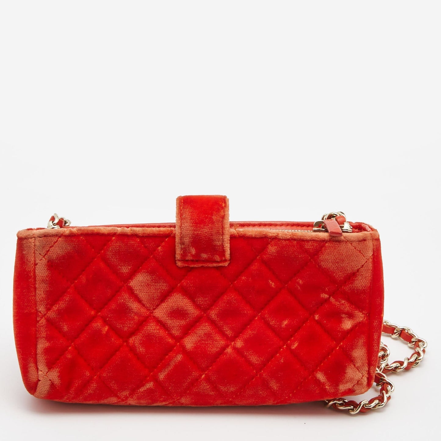 CHANEL Orange Quilted Velvet CC Mini Phone Holder Clutch