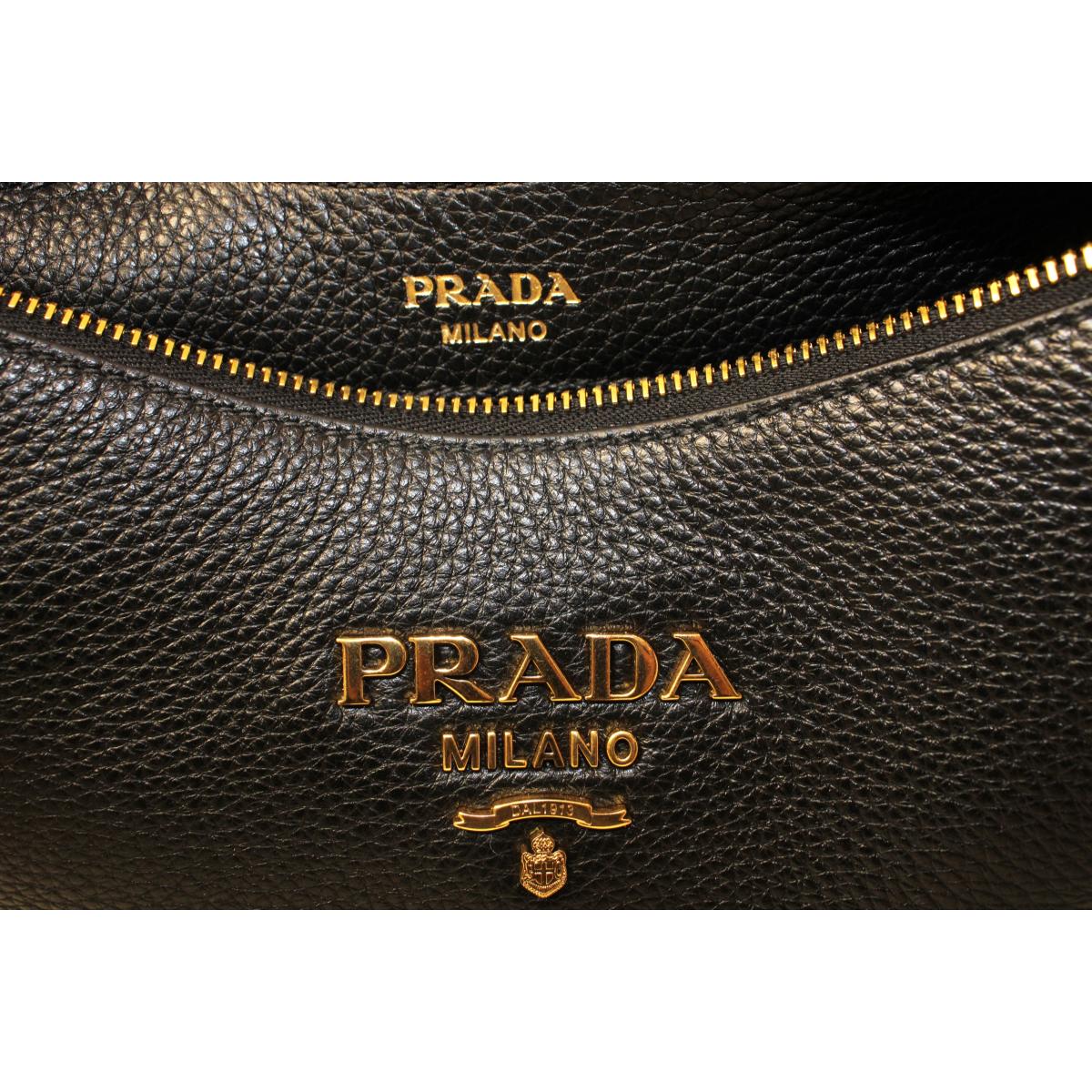 Prada Black Vitello Phenix Leather Web Stripe Strap Crossbody 1BC166