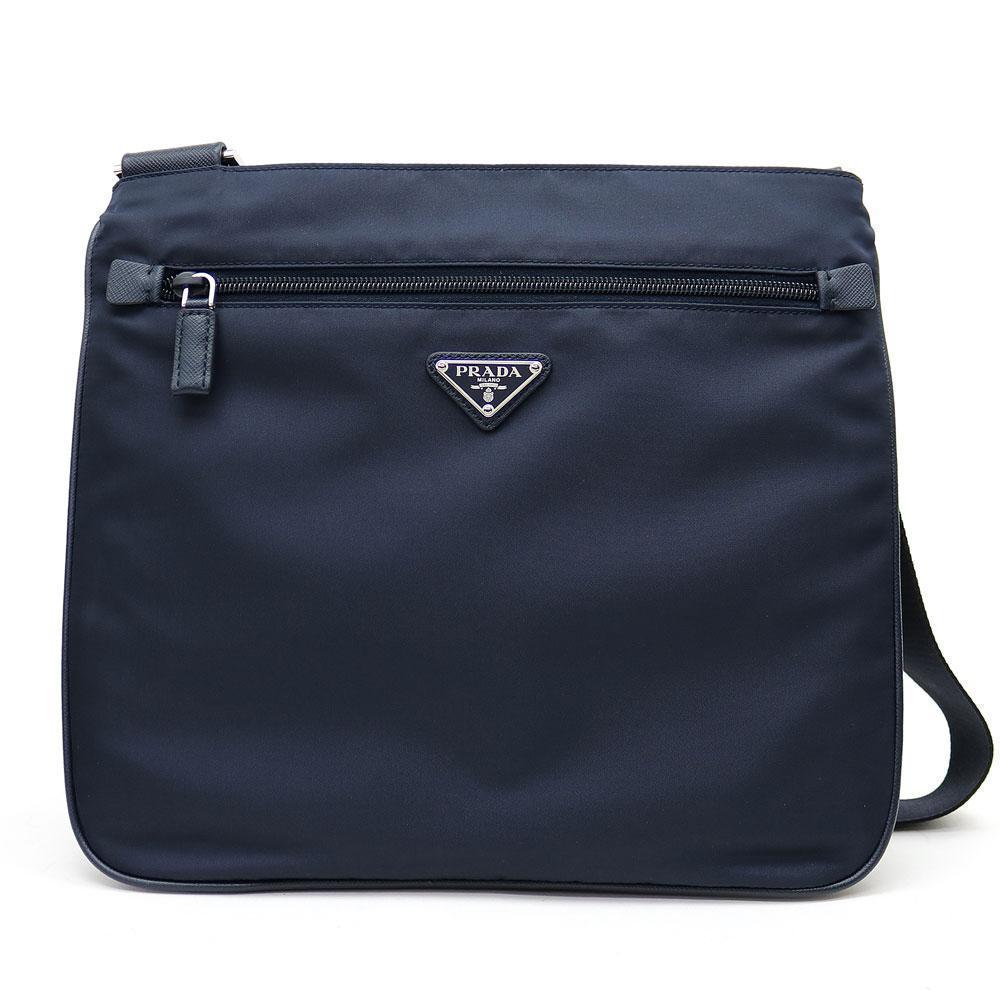 Prada Tessuto Saffiano Blue Nylon Logo Crossbody Messenger Bag 2VH563