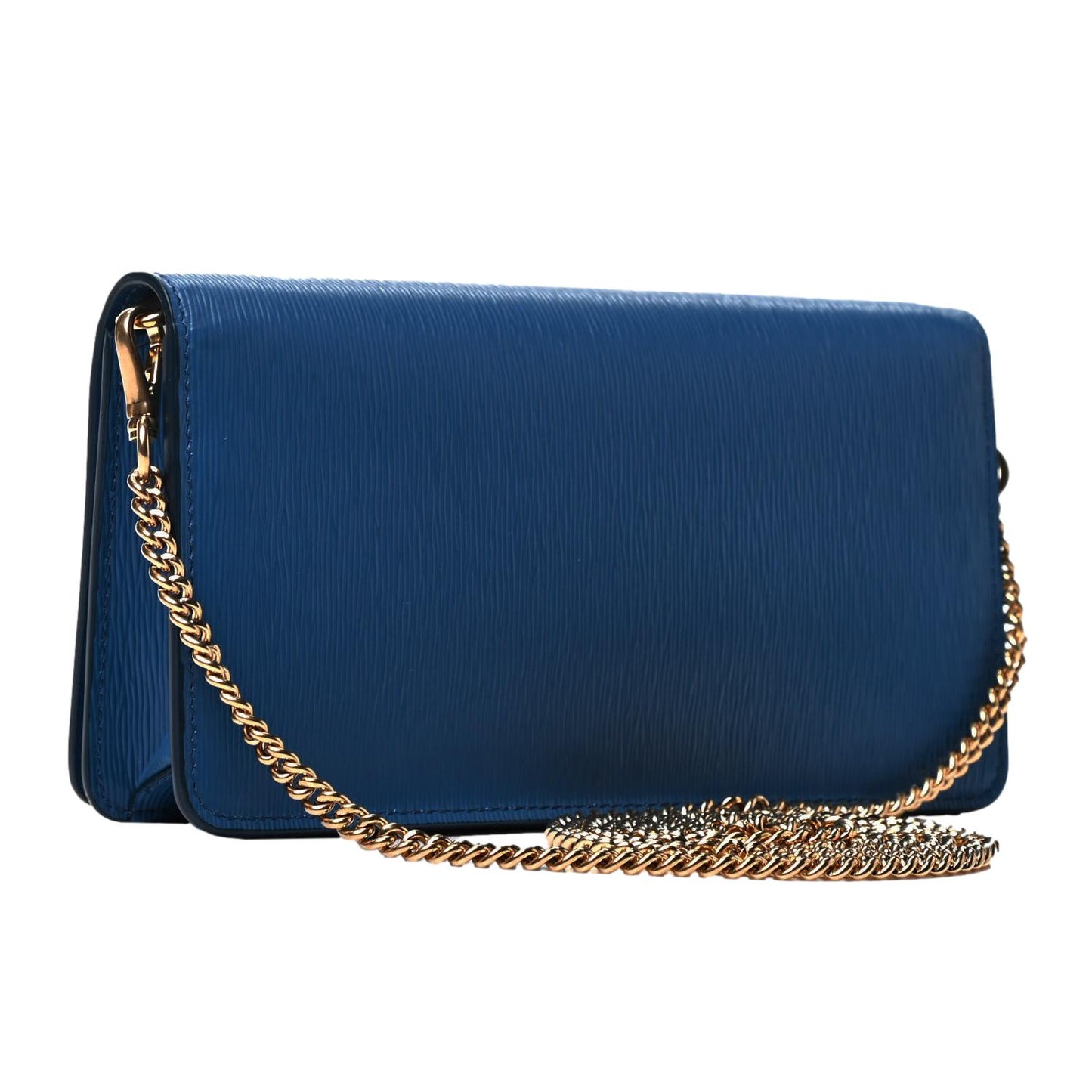 Prada Vitello Move Bluette Blue Crossbody Chain Wallet 1BP021