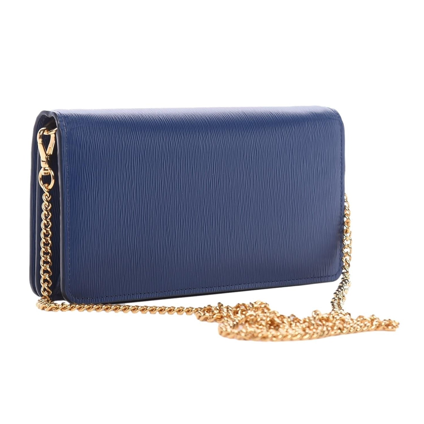 Prada Vitello Move Bluette Blue Crossbody Chain Wallet 1BP021