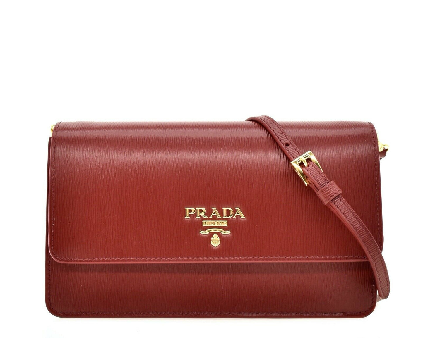 Prada Vitello Move Rubino Red Leather Crossbody Wallet Handbag 1BP016