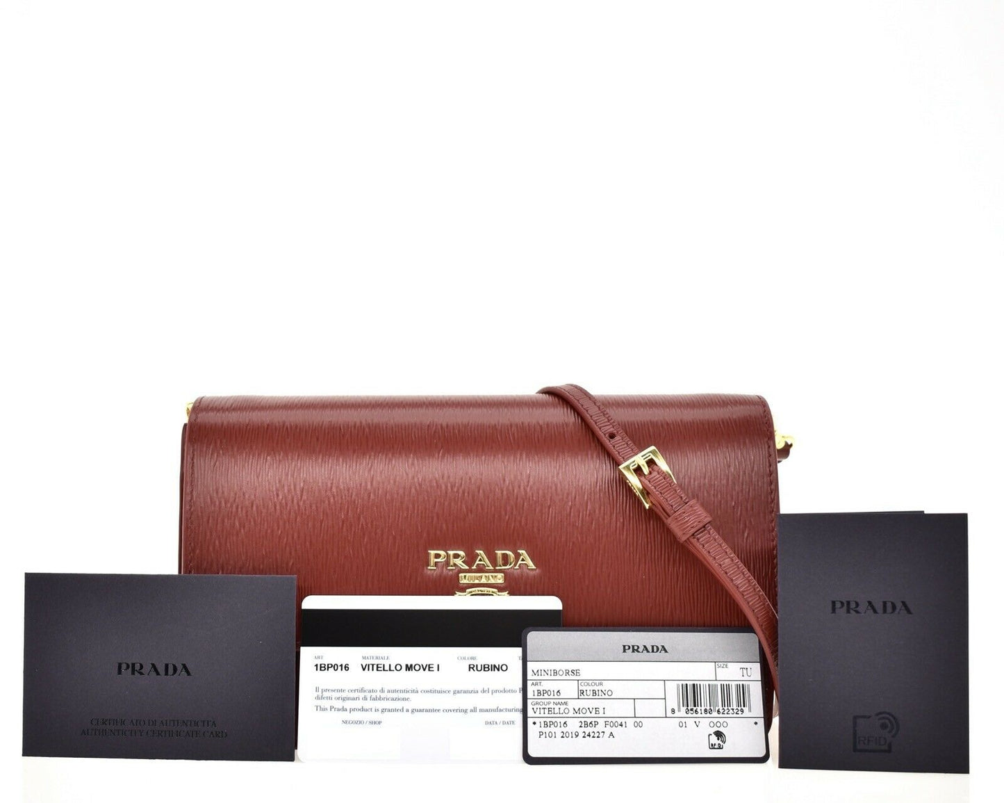 Prada Vitello Move Rubino Red Leather Crossbody Wallet Handbag 1BP016