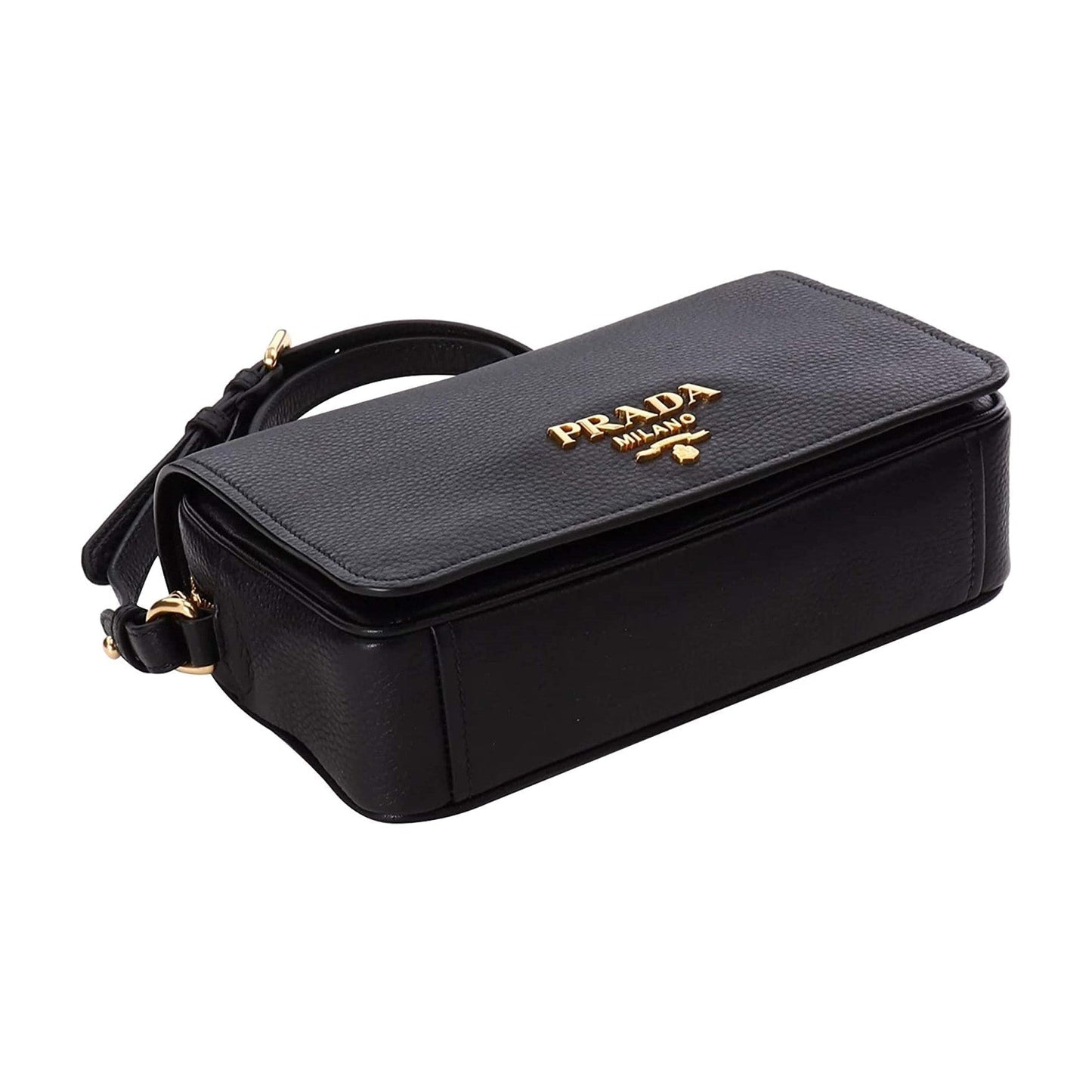 Prada Vitello Phenix Black Leather Flap Crossbody Bag 1BD163