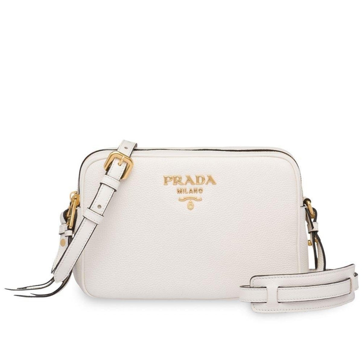Prada Vitello Phenix White Leather Double Zip Camera Crossbody 1BH079