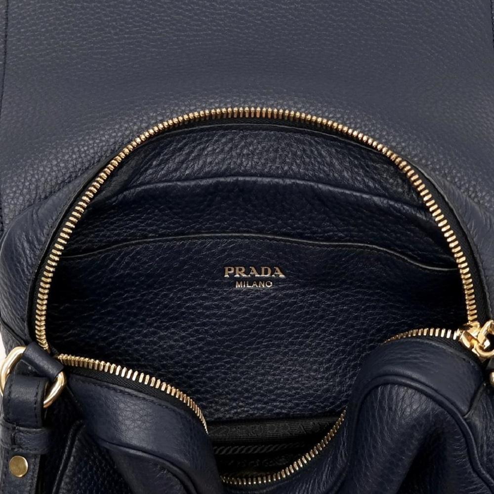 Prada Vitello Phenix Baltico Blue Leather Flap Crossbody Bag 1BD163