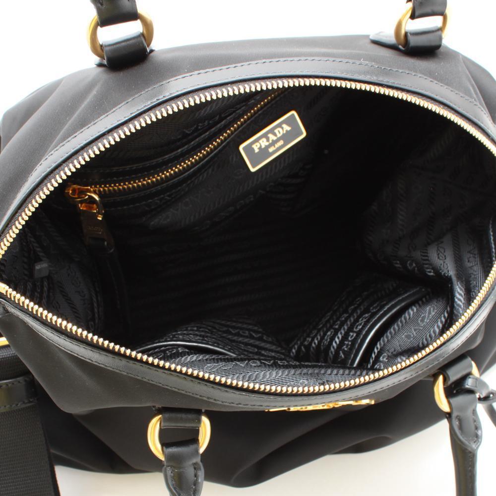 Prada Black Tessuto Nylon Calf Leather Trim Satchel Tote Bag 1BC060