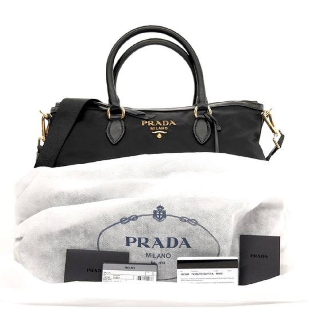 Prada Black Tessuto Nylon Calf Leather Trim Satchel Tote Bag 1BC060