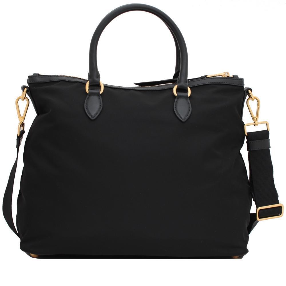 Prada Black Tessuto Nylon Calf Leather Trim Satchel Tote Bag 1BC060