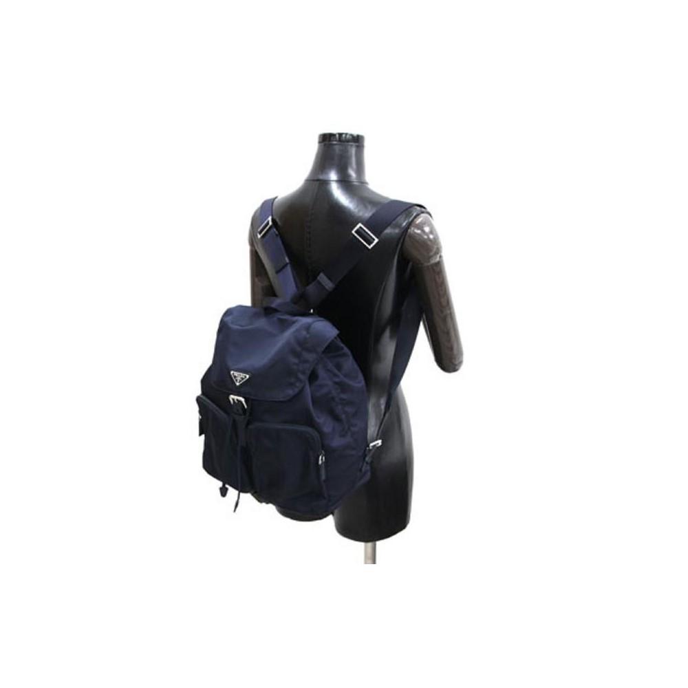 Prada Zainetto Navy Tessuto Nylon Leather Trim Backpack Rucksack 1BZ005