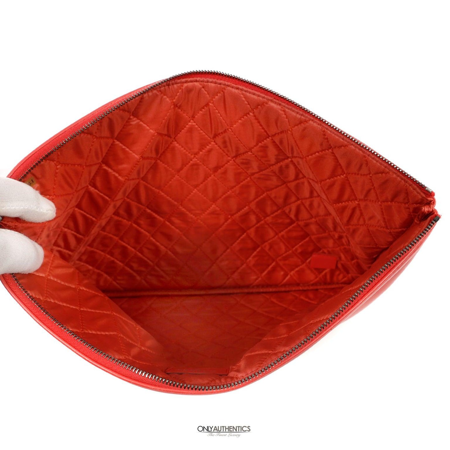 Chanel Red Lambskin and Patent Leather Clutch