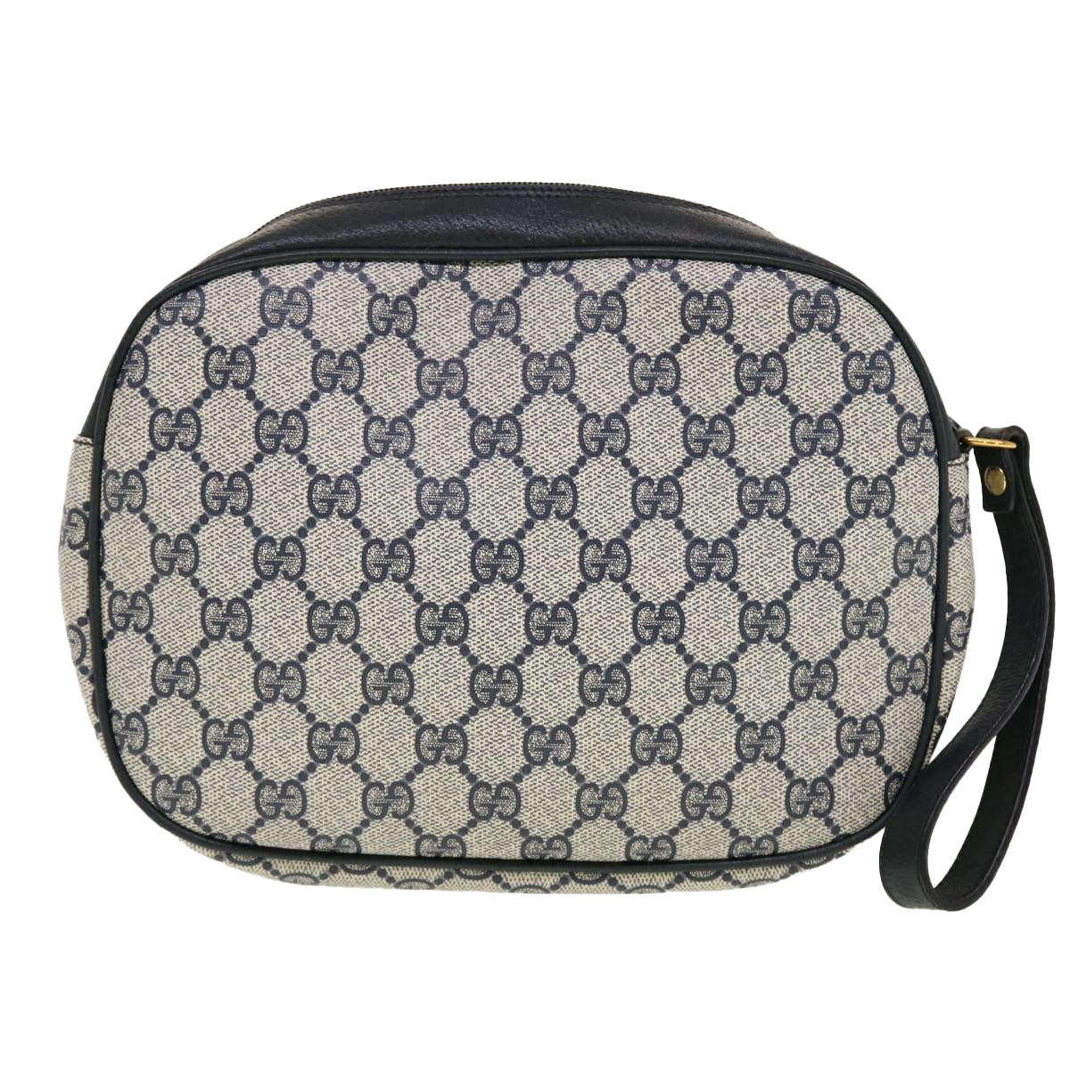 GUCCI GG Canvas Sherry Line Clutch Bag Gray Red Navy
