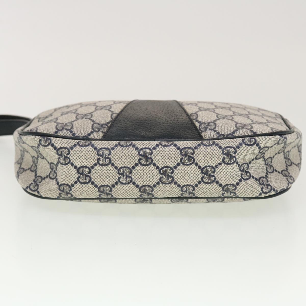 GUCCI GG Canvas Sherry Line Clutch Bag Gray Red Navy