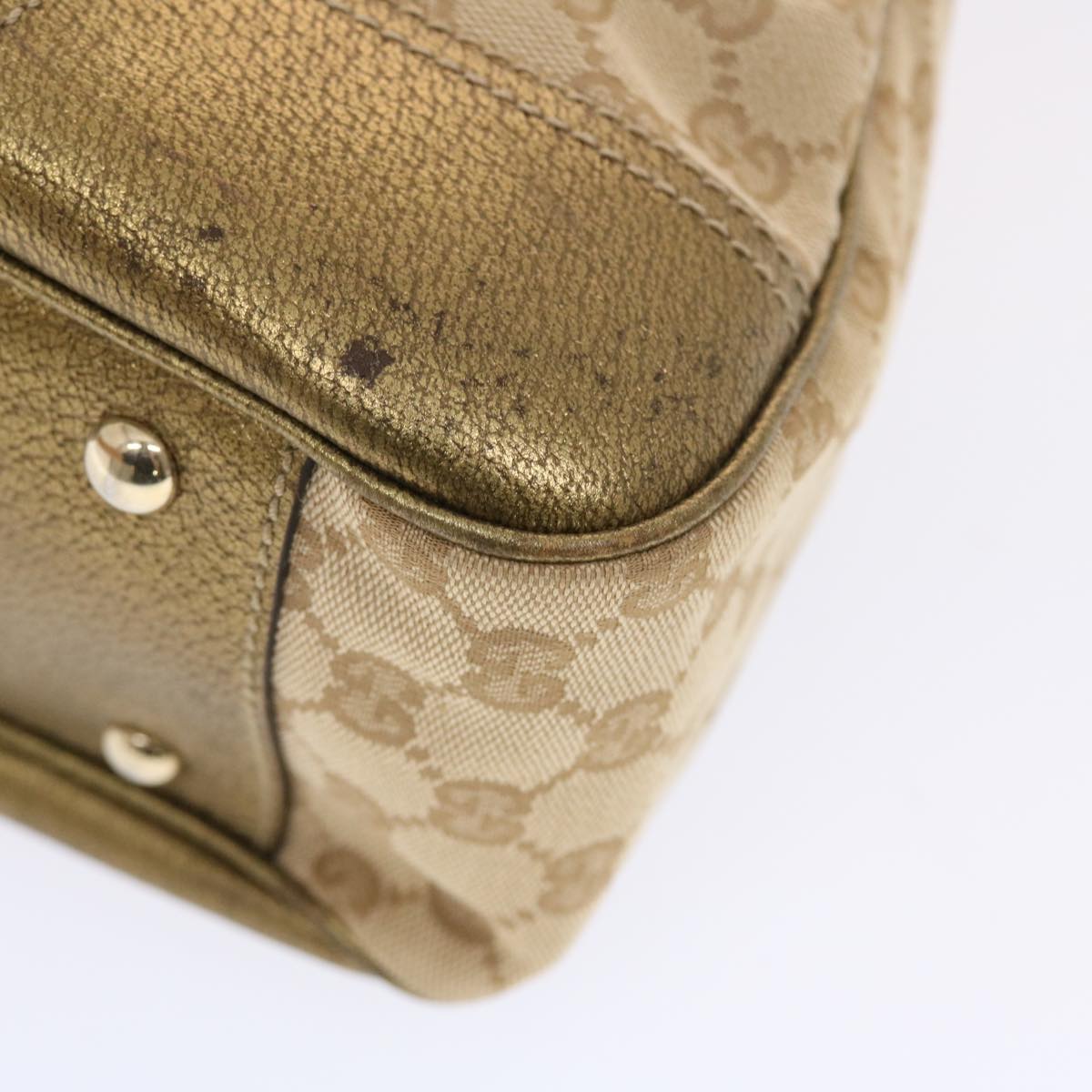 GUCCI GG Canvas Princy Line Tote Bag Leather Gold Tone