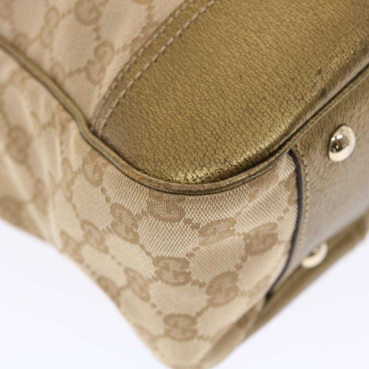 GUCCI GG Canvas Princy Line Tote Bag Leather Gold Tone