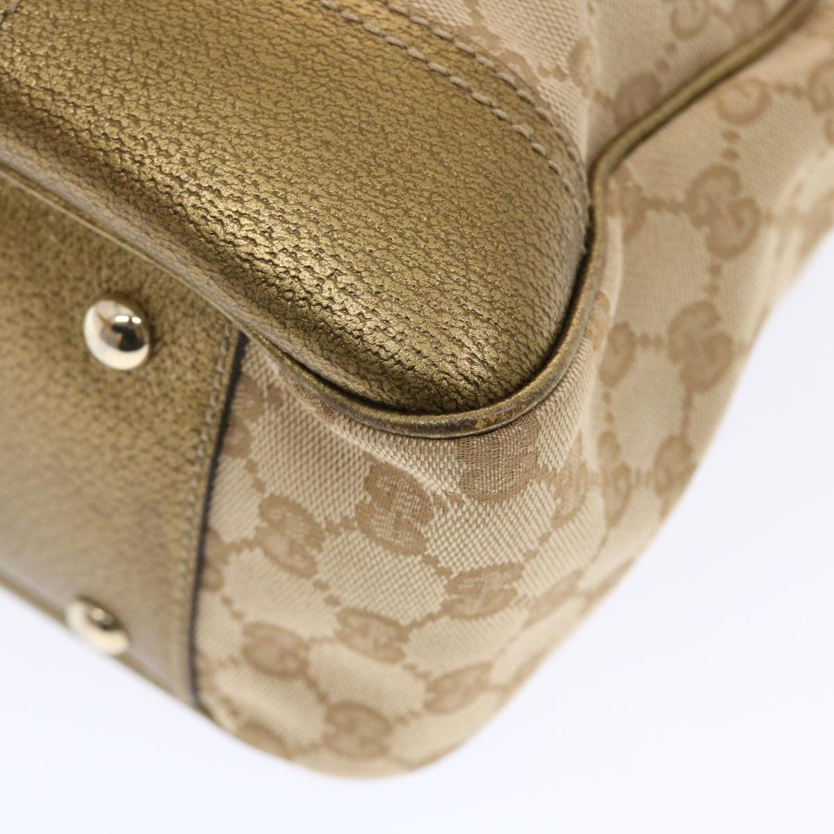 GUCCI GG Canvas Princy Line Tote Bag Leather Gold Tone