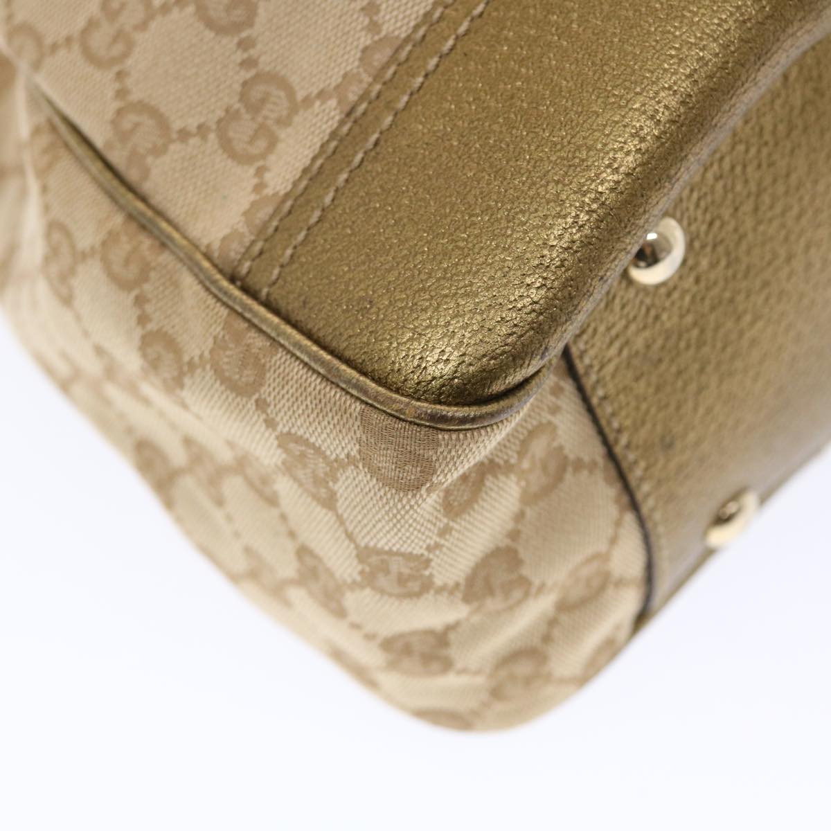 GUCCI GG Canvas Princy Line Tote Bag Leather Gold Tone