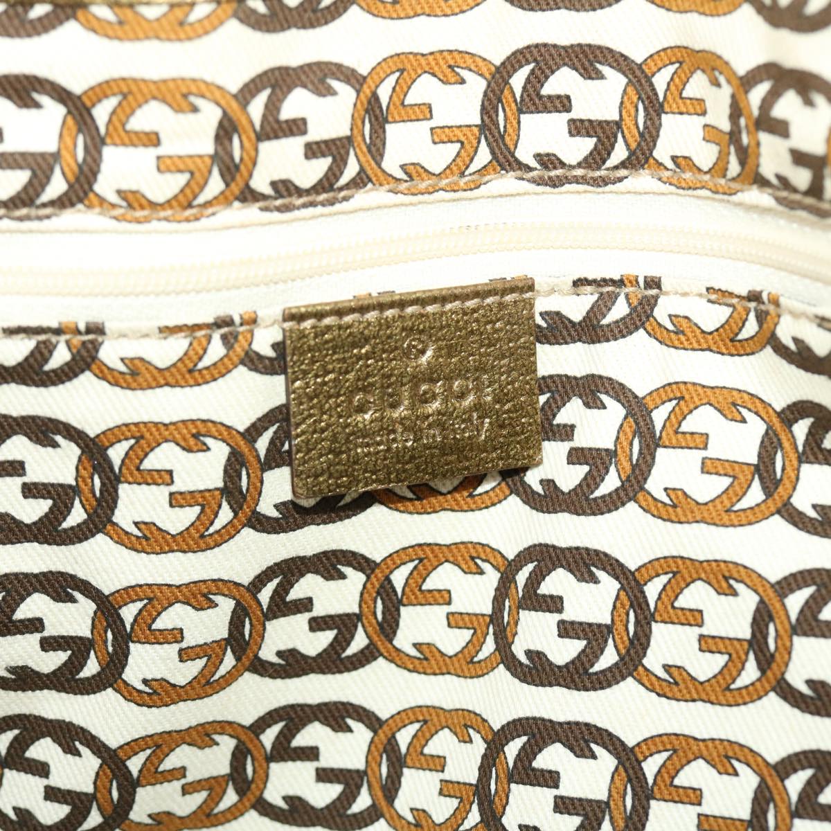 GUCCI GG Canvas Princy Line Tote Bag Leather Gold Tone