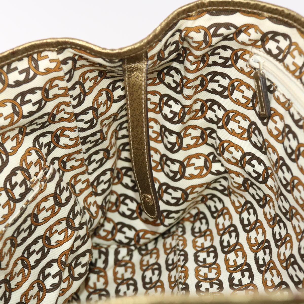 GUCCI GG Canvas Princy Line Tote Bag Leather Gold Tone