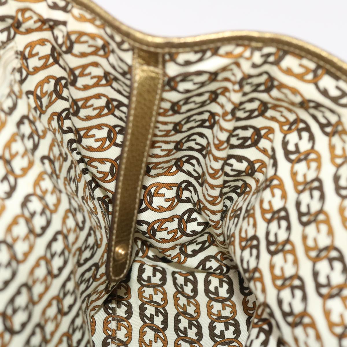 GUCCI GG Canvas Princy Line Tote Bag Leather Gold Tone