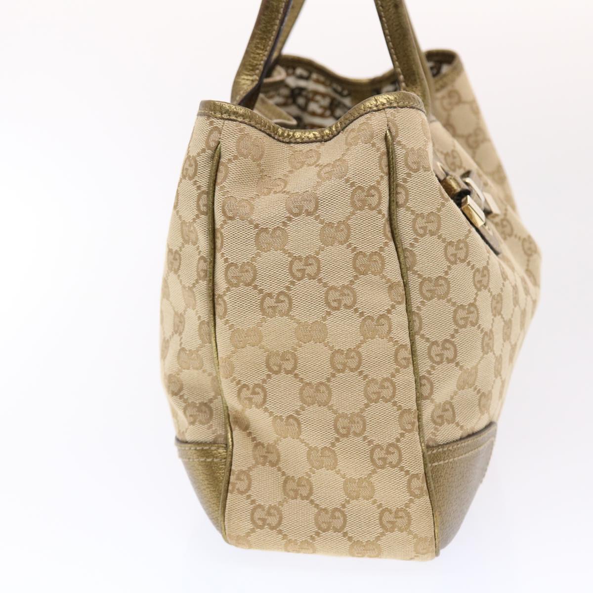 GUCCI GG Canvas Princy Line Tote Bag Leather Gold Tone
