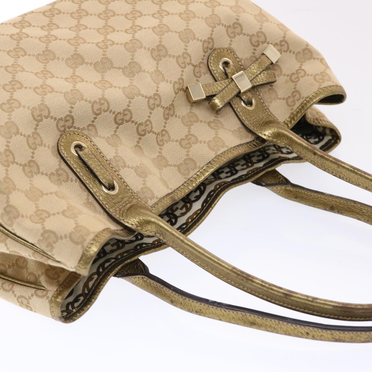 GUCCI GG Canvas Princy Line Tote Bag Leather Gold Tone