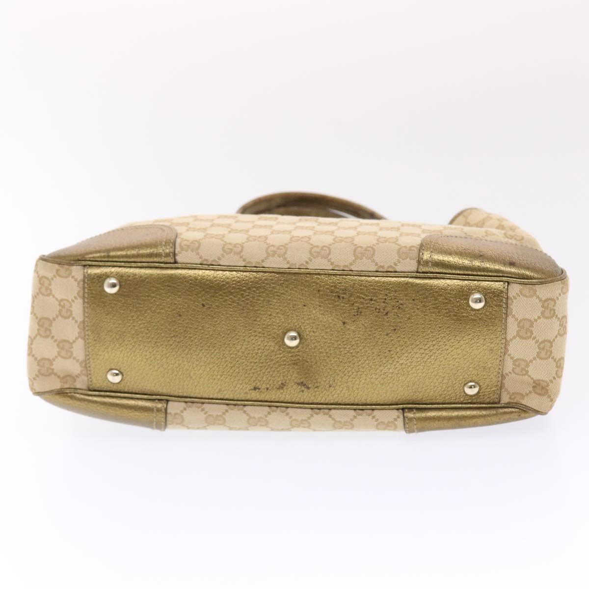 GUCCI GG Canvas Princy Line Tote Bag Leather Gold Tone