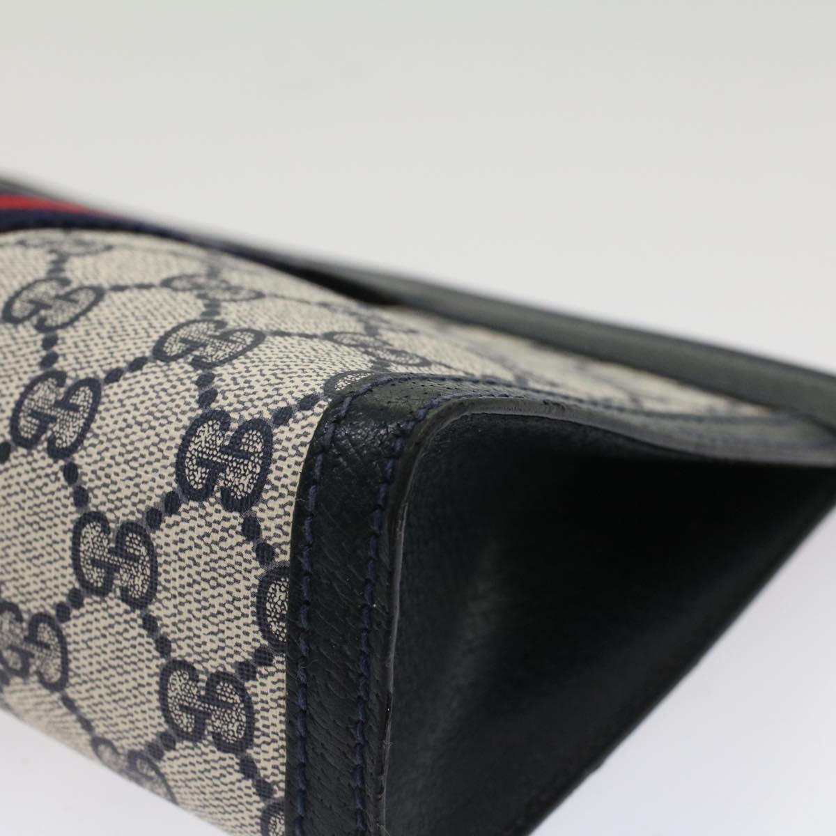 GUCCI GG Canvas Sherry Line Clutch Bag PVC Leather Gray Red Navy