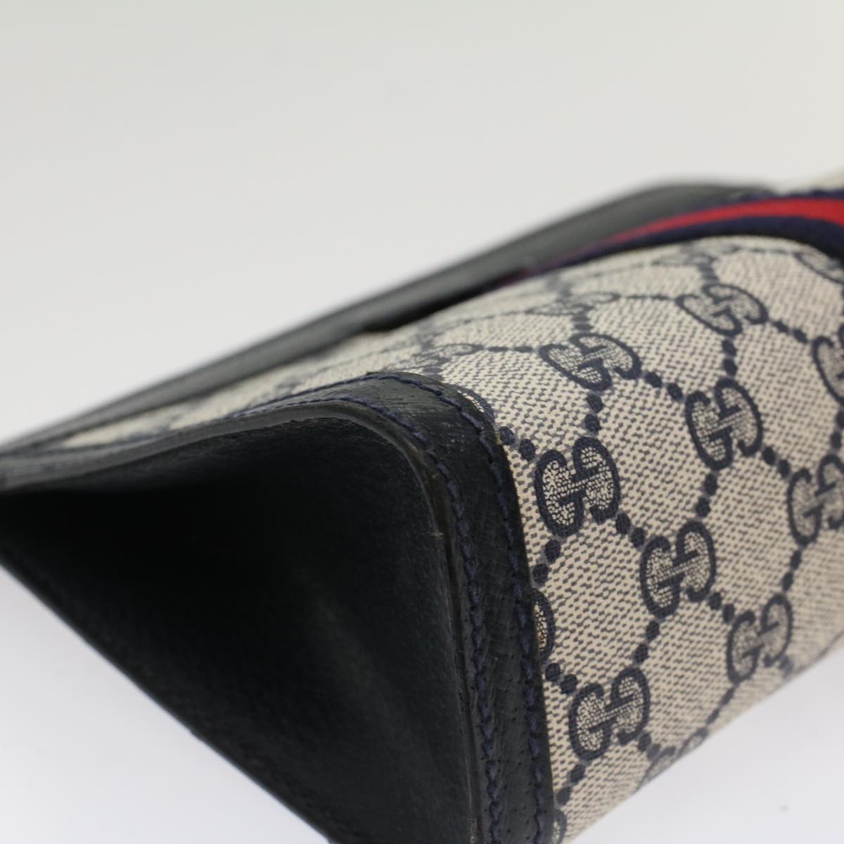 GUCCI GG Canvas Sherry Line Clutch Bag PVC Leather Gray Red Navy
