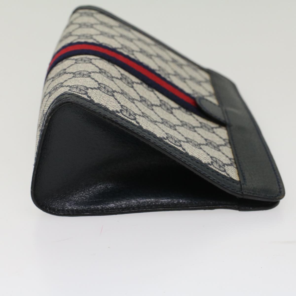 GUCCI GG Canvas Sherry Line Clutch Bag PVC Leather Gray Red Navy