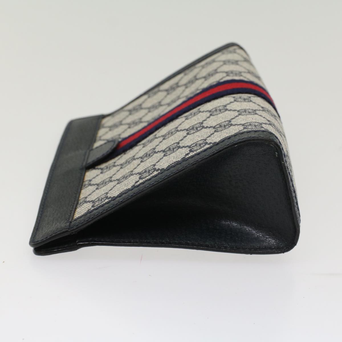 GUCCI GG Canvas Sherry Line Clutch Bag PVC Leather Gray Red Navy