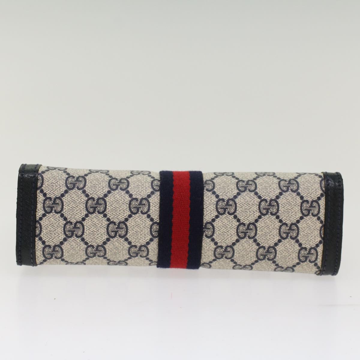 GUCCI GG Canvas Sherry Line Clutch Bag PVC Leather Gray Red Navy