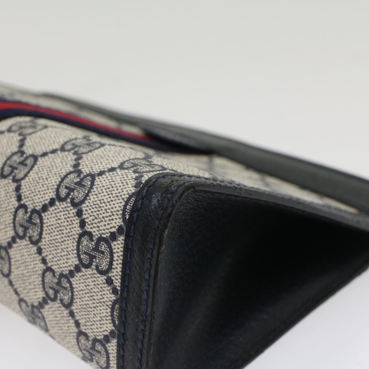 GUCCI GG Canvas Sherry Line Clutch Bag PVC Leather Gray Red Navy
