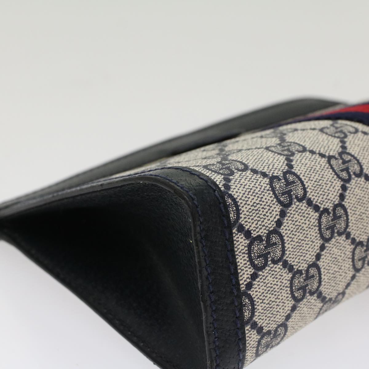 GUCCI GG Canvas Sherry Line Clutch Bag PVC Leather Gray Red Navy
