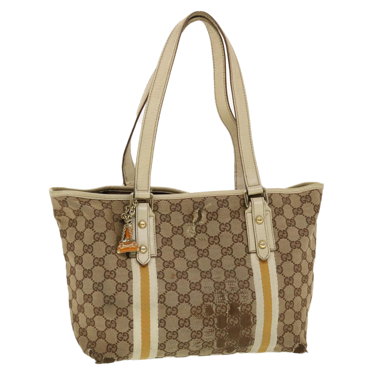 GUCCI GG Canvas Sherry Line Tote Bag Beige Orange yellow 137896 ti1129