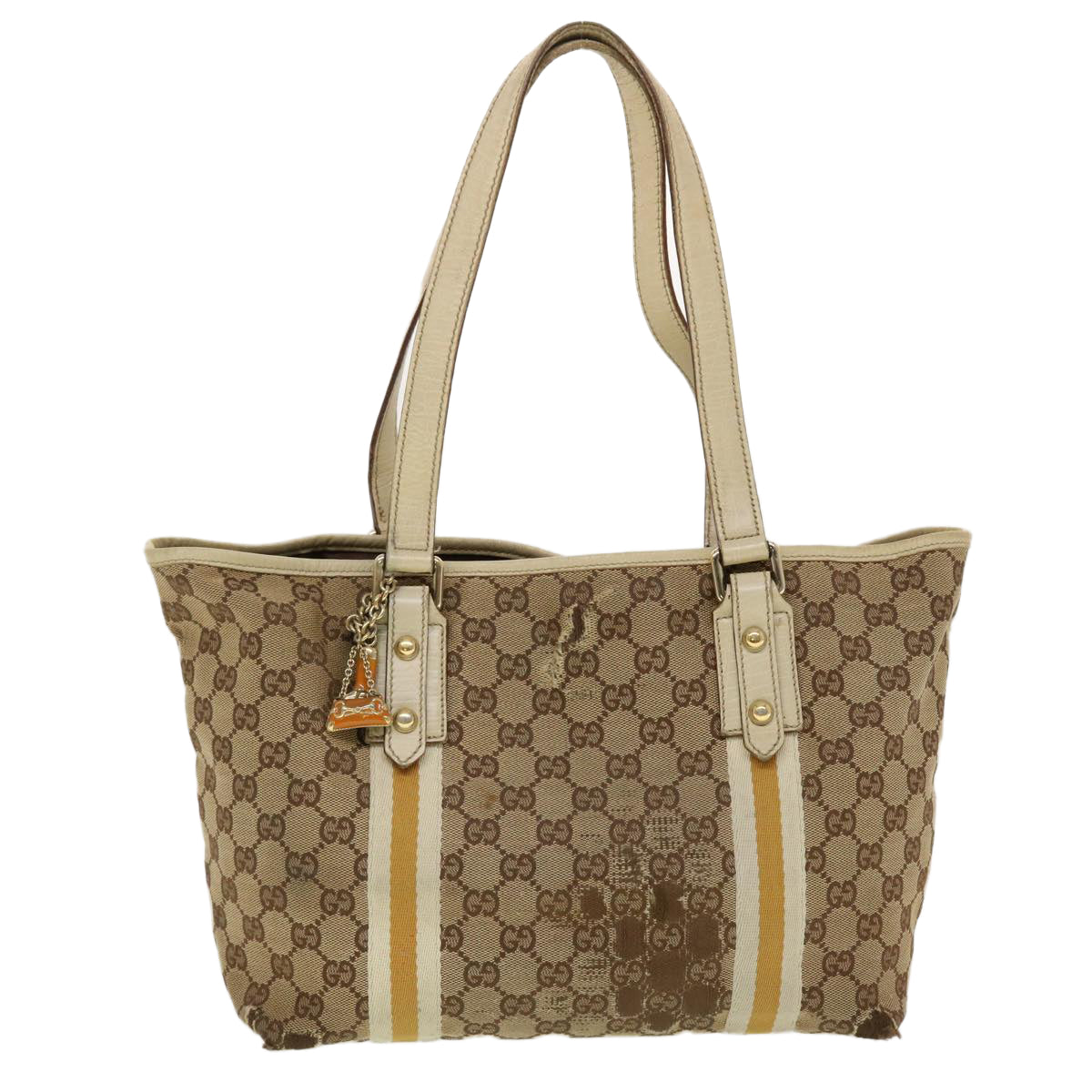 GUCCI GG Canvas Sherry Line Tote Bag Beige Orange yellow 137896 ti1129