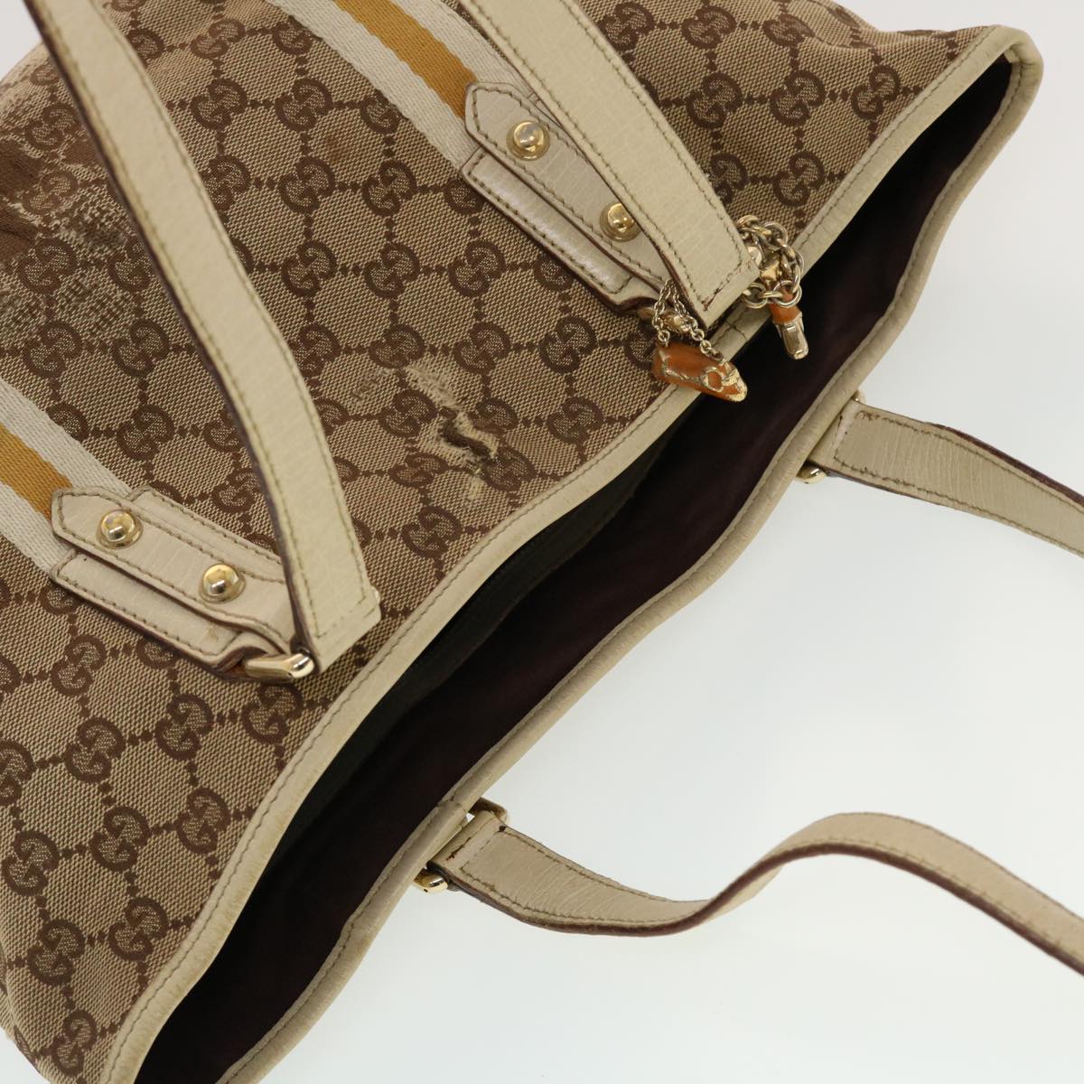 GUCCI GG Canvas Sherry Line Tote Bag Beige Orange yellow 137896 ti1129
