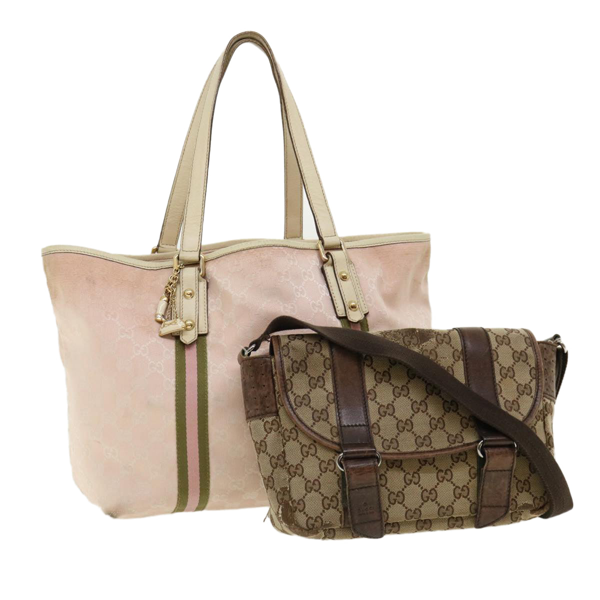 GUCCI GG Canvas Sherry Line Shoulder Bag 2Set Pink Beige