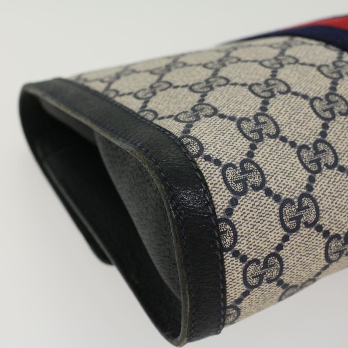 GUCCI GG Canvas Sherry Line Clutch Bag PVC Leather Gray Red Navy