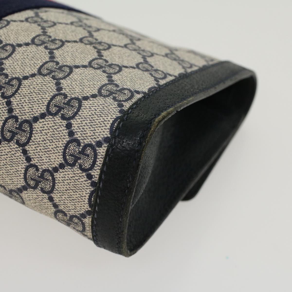 GUCCI GG Canvas Sherry Line Clutch Bag PVC Leather Gray Red Navy