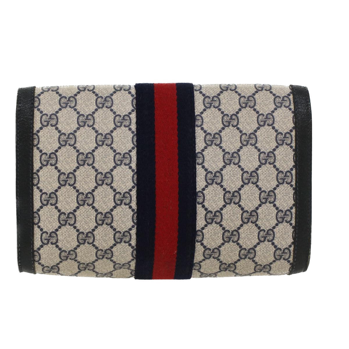 GUCCI GG Canvas Sherry Line Clutch Bag PVC Leather Gray Red Navy